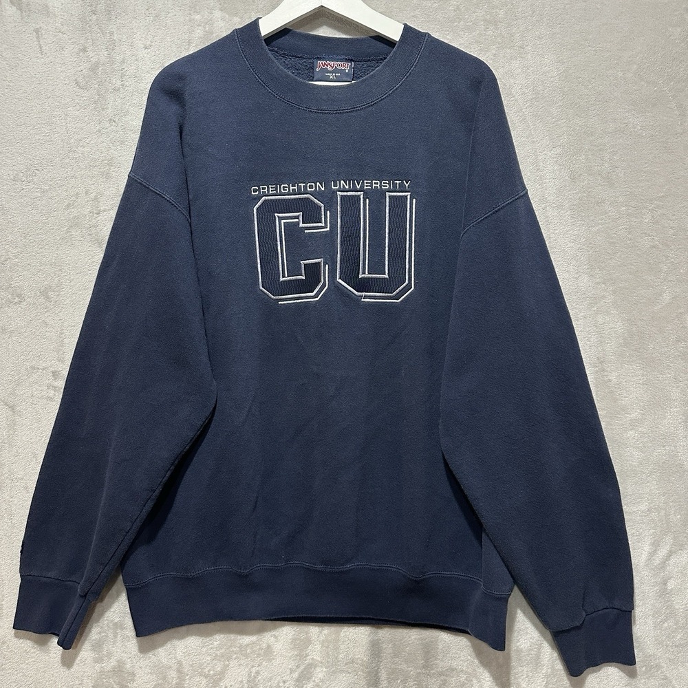 VTG Jansport XL Blue Crewneck Sweatshirt Embroidered Logo Creighton University